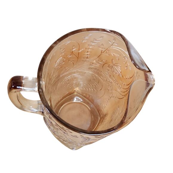 Vintage Jeanette Carnival Glass Pitcher Floragold Louisa 8.5" Iridescent - Picture 2 of 11